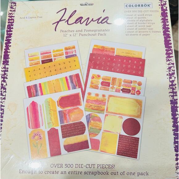 New -Flavia- Peaches and Pomegranates- 12" x 12" Punchout Pack - Picture 1 of 3